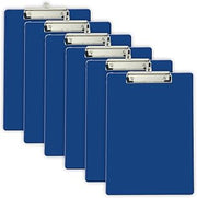Officemate Plastic Clipboard, 9 x 12.5-Inches, Letter Size Recycled Document Holder with Low-Profile Metal Clip, Retractable Hanging Hole, Blue, Pack of 6