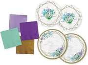 Creative Converting Succulent Party Pack, 16 Dinner and Cake Plates, 40 Napkins, Purple, Green, Gold, Bridal Shower, Birthday for Her