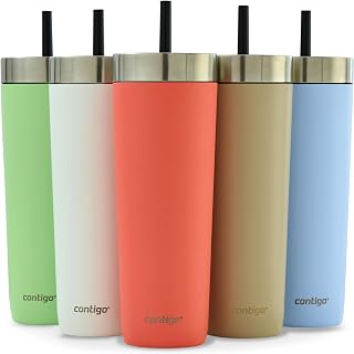 Contigo No-Spill Tumbler with Straw 720 ml | 100% Leak-Proof & Spill-Proof | Stainless Steel Vacuum Insulated Water Bottle with Lid | Cold for 14 Hours | Travel Mug | Thermal Flask | BPA Free