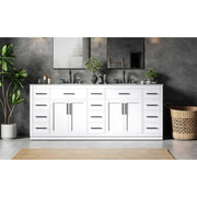 Elegant Kitchen and Bath Alden 84" Double Bathroom Vanity in White by Elegant Lighting – 84" W x 35" H x 22" D, Wood, White, Model VF29784DWH