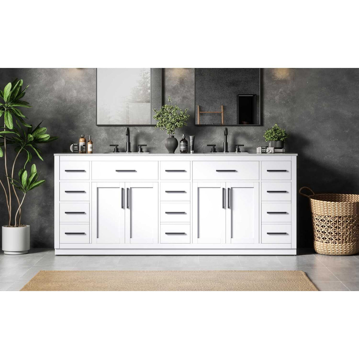 Elegant Kitchen and Bath Alden 84" Double Bathroom Vanity in White by Elegant Lighting – 84" W x 35" H x 22" D, Wood, White, Model VF29784DWH