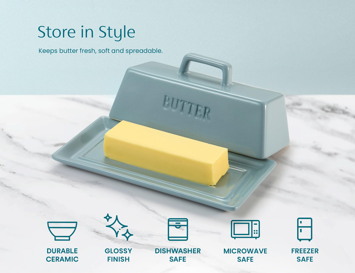 KooK Ceramic Butter Keeper with Cover, Regular, Casper Blue