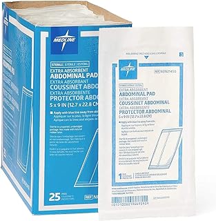 Medline NON21450H Sterile Abdominal Pads, Super Absorbent Pad, 5"X9", 25 Count
