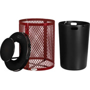 Outdoor Diamond Steel Trash Can with Rain Bonnet Lid by Global Industrial – Steel, Red, Model 261926RD