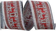 Reliant Ribbon Deer Glitter Scene Ticking Wired Edge Ribbon, 2-1/2 Inch X 10 Yards, Grey