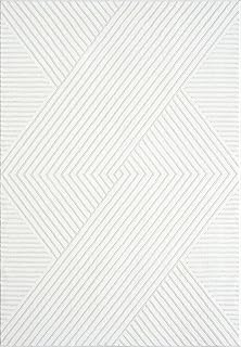 Abani Neutral Cream Area Rug for Living Room, Bedroom - Geometric Lines - 2' x 3' - Durable & Easy to Clean