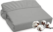 Royale Linens 300 Thread Count 100% Cotton King Size Fitted Sheet, Silver | King Organic Cotton Fitted Sheet - 78"x80"+16" - Sateen Weave - Breathable Cooling Silver Fitted Sheet - All-Around Elastic