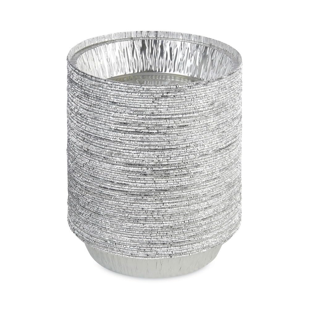 7 in. x 1.46 in. 24 oz. Round Aluminum to-Go Containers - Silver (500/Carton) by Boardwalk – 7 inches in diameter x 1.46 inches in height, 24.0 ounces, Aluminum, Model BWKROUND7