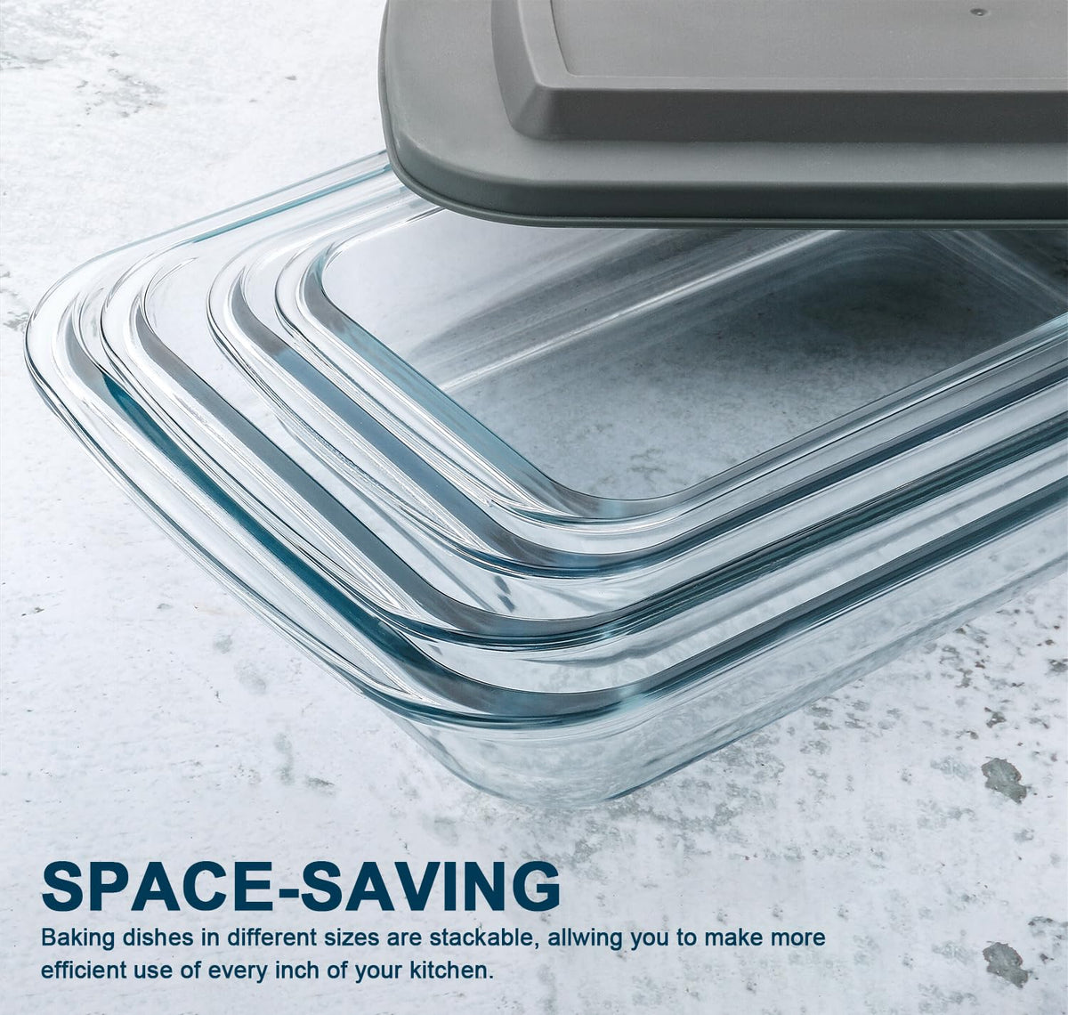 M MCIRCO Glass Baking Dish Set, 8 Piece with Lids, Gray