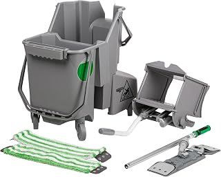 UNGER Commercial Desk and Table Cleaning Kit - Dual-Compartment Bucket with Flat Mop System for Offices Schools & Facilities, Efficient Surface Cleaning System - CK047