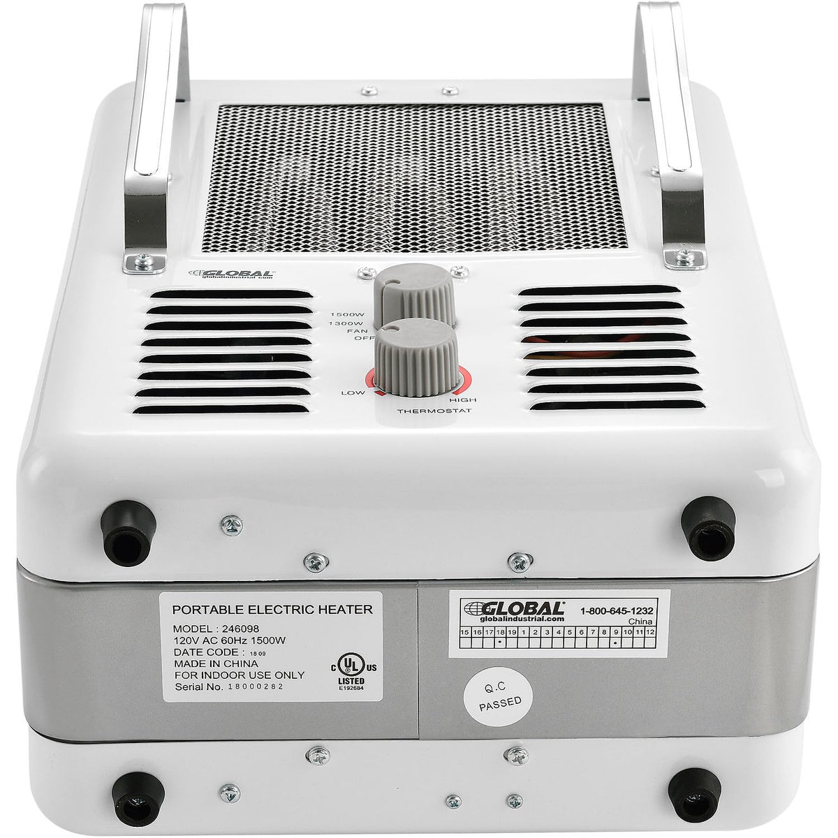 5120 BTU Portable Milkhouse Style Electric Heater by Global Industrial – 10.25"L x 7.9"W x 15.75"H, Steel, White, Model PH-933