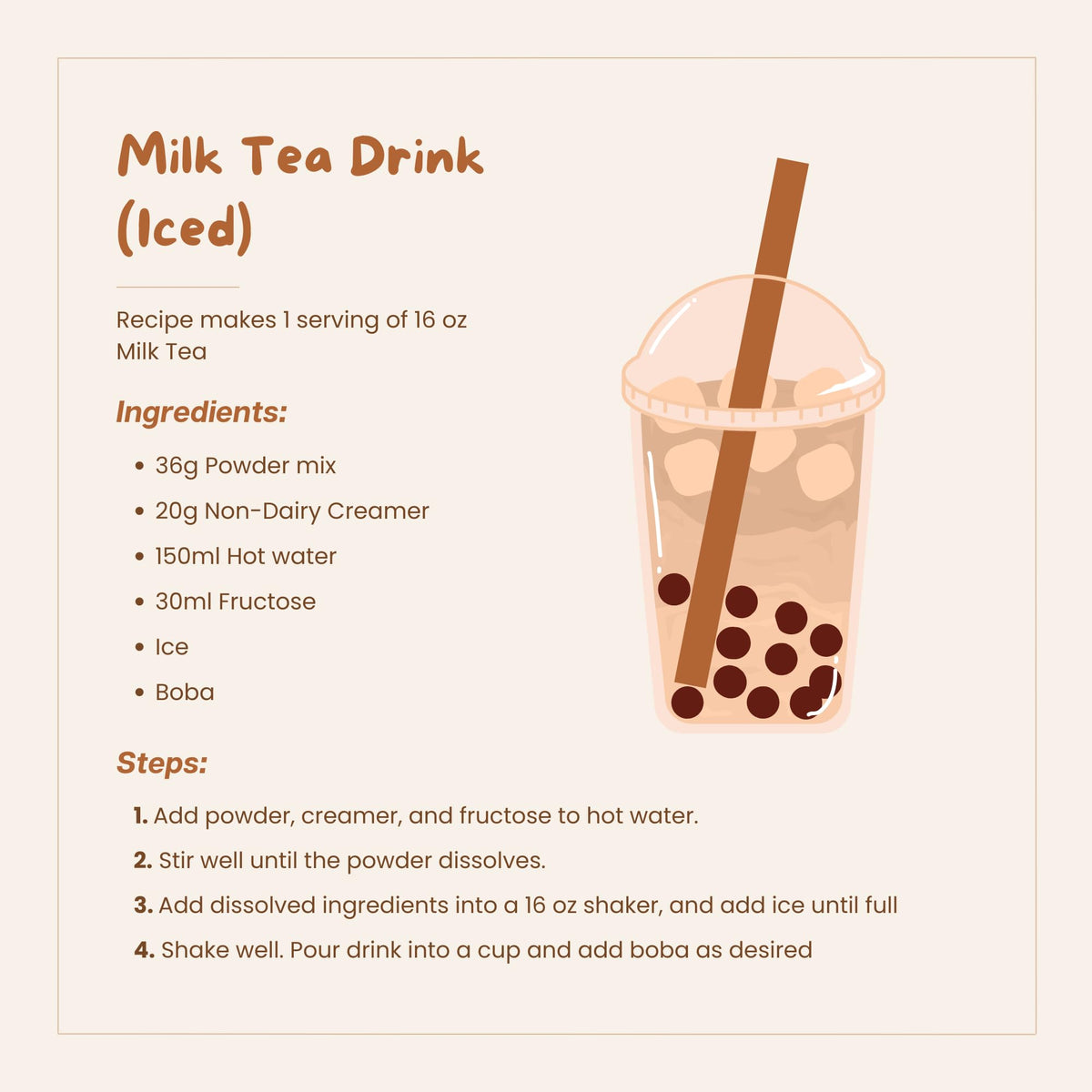Bubble Tea Powder Mix - 2.2 Pound (Milk Tea) by Bossen – 0.7 Ounce (Pack of 50), Pack of 50