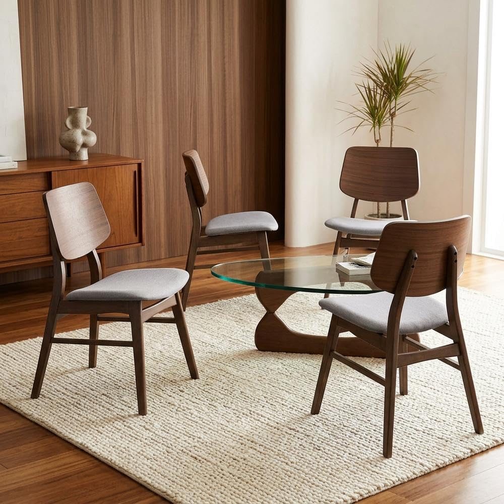 Solid Wood Fabric-Upholstered Dining Chairs Set of by Starlight Canyon Home – Solid Wood, MDF, Fabric (100% Polyester), Foam, Grey, Pack of 4