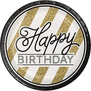 Creative Converting 8-Count Sturdy Style 8.75-Inch Round Paper Plates, Black and Gold