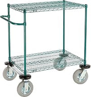 Nexel 2 Shelf Cart, Poly-Green, 36"L x 24"W x 43"H, Pneumatic Rigid Casters
