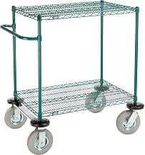 Nexel 2 Shelf Cart, Poly-Green, 36"L x 24"W x 43"H, Pneumatic Rigid Casters