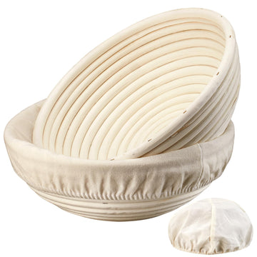 Dimpola Proofing Basket Set, 9 Inch Round Rattan, Set of 2 with Liners