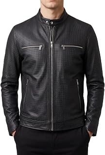 Men's Black Perforated Genuine Lambskin Leather Moto Biker Classic Jacket
