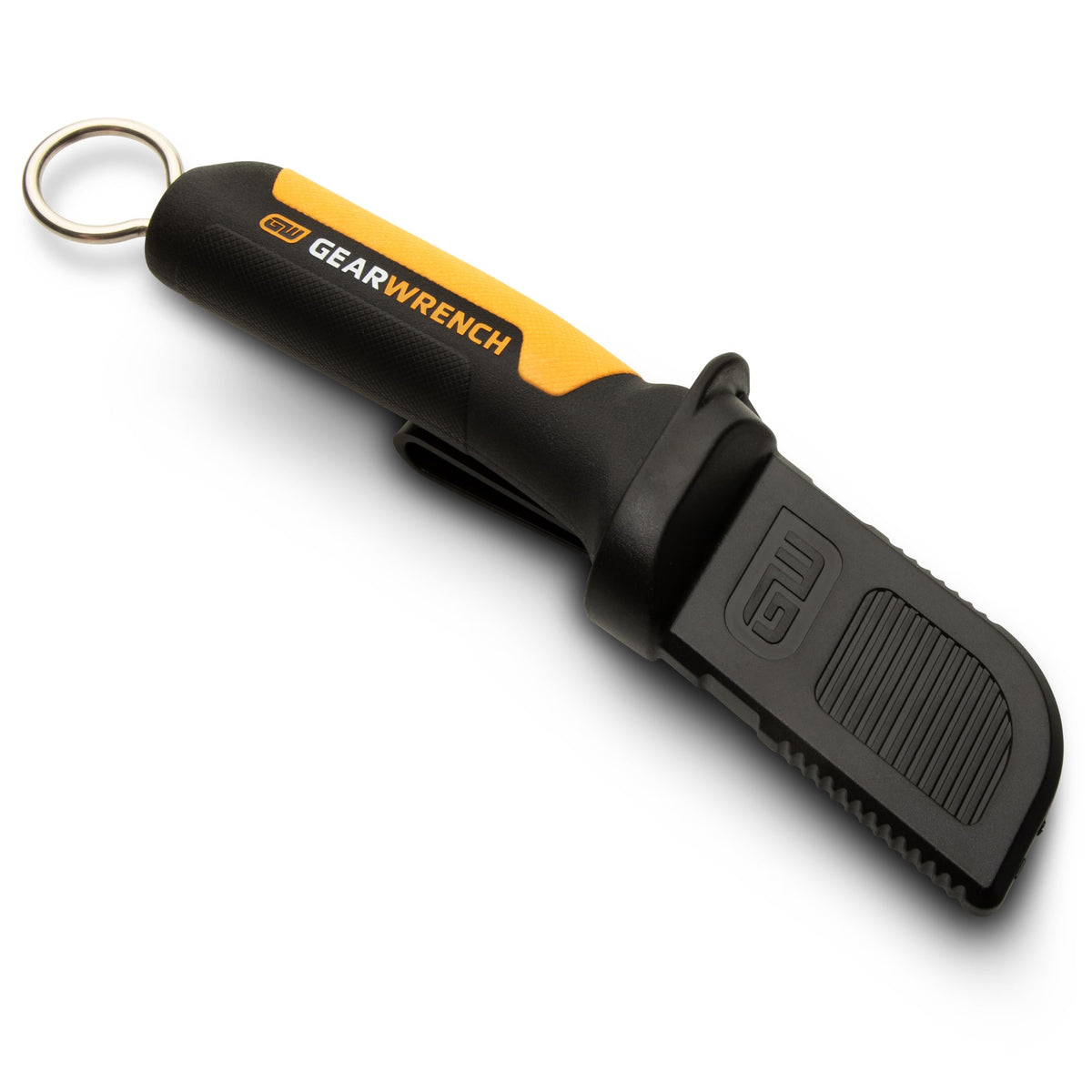 Lineman Fixed Blade Hawkbill Knife with Sharp Tip by GEARWRENCH – Molten Orange & Black, Model GWKHBFXS