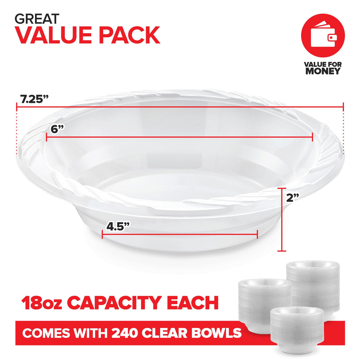 (240-Count) Elegant 18 oz Clear Plastic Bowls for Parties by Stock Your Home – 18 Oz, 18.0 fluid_ounces, Plastic, Clear, Pack of 240
