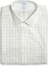 Brooks Brothers Mens Regent Fit All Cotton Plaid Point Collar Dress Shirt, (15" Neck, 34/35" Sleeves, White/Yellow/Blue)