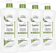 Suave Soothing Hydration Hand & Body Lotion With Aloe Vera Refreshes Dry Skin, Fast Absorbing, Intensive Moisturizing Cream For Women, Non Greasy, Allergen Free, 28 FL OZ, 4 Pack