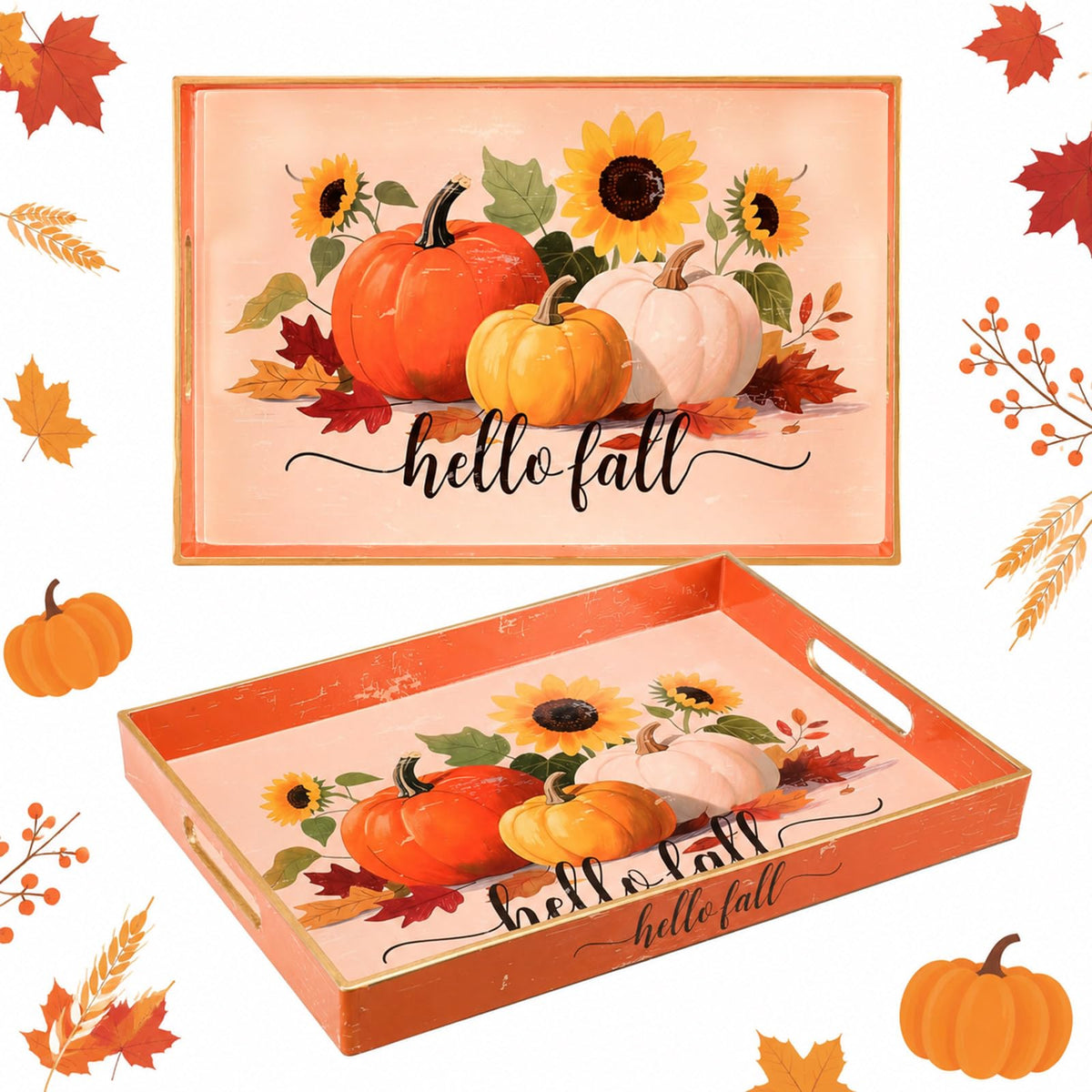 Tiangrid Autumn Serving Tray, Acrylic Rectangle with Handles, Orange