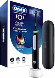 Oral-B Rechargeable Electric Toothbrush, iO3 Clean & Protect, 3 Cleaning Modes, Visual Pressure Sensor to Protect Gum, Black
