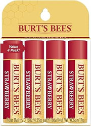 Burt's Bees 100% Natural Moisturizing Lip Balm, Strawberry with Beeswax & Fruit Extracts - 4 Tubes