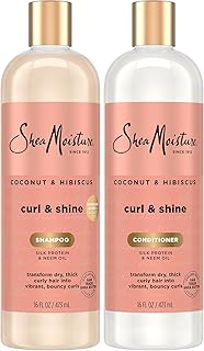 Shea Moisture SheaMoisture Coconut & Hibiscus Curl & Shine Shampoo & Conditioner for Bouncy Curls, Frizz Control, 16 Oz Ea