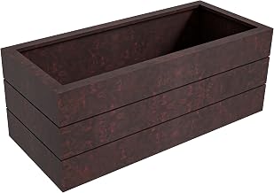 LeisureMod Oasis Mid-Century Modern Fiberglass and Clay Planter for Indoor and Outdoor - Rectangular Weather-Resistant Durable Planter Box with Drainage Holes (Brown)