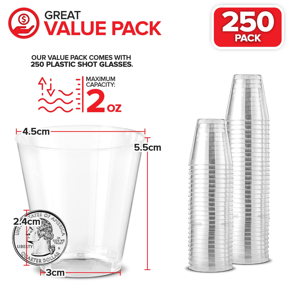Stock Your Home 250 Pack / 2.0 ounces / Clear Shot Glasses