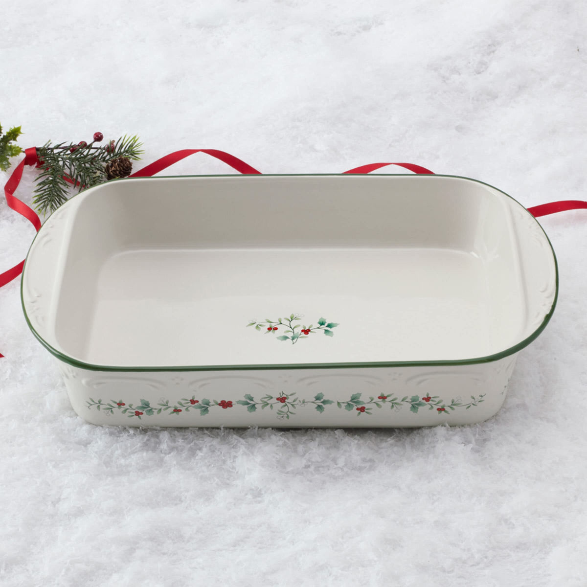 Pfaltzgraff Winterberry Rectangular Baker, 13 x 9 Inch Stoneware, White
