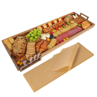 Young Speeds Acacia Charcuterie Board, 36 x 12 Inch with Knives and Papers, Natural Brown