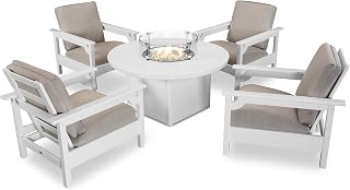 Polywood Club Deep Seating Set, White/Cast Ash