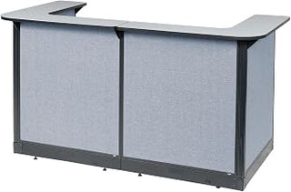 Global Industrial 88" W x 44" D x 46" H U-Shaped Reception Station with Raceway, Gray Counter/Blue Panel