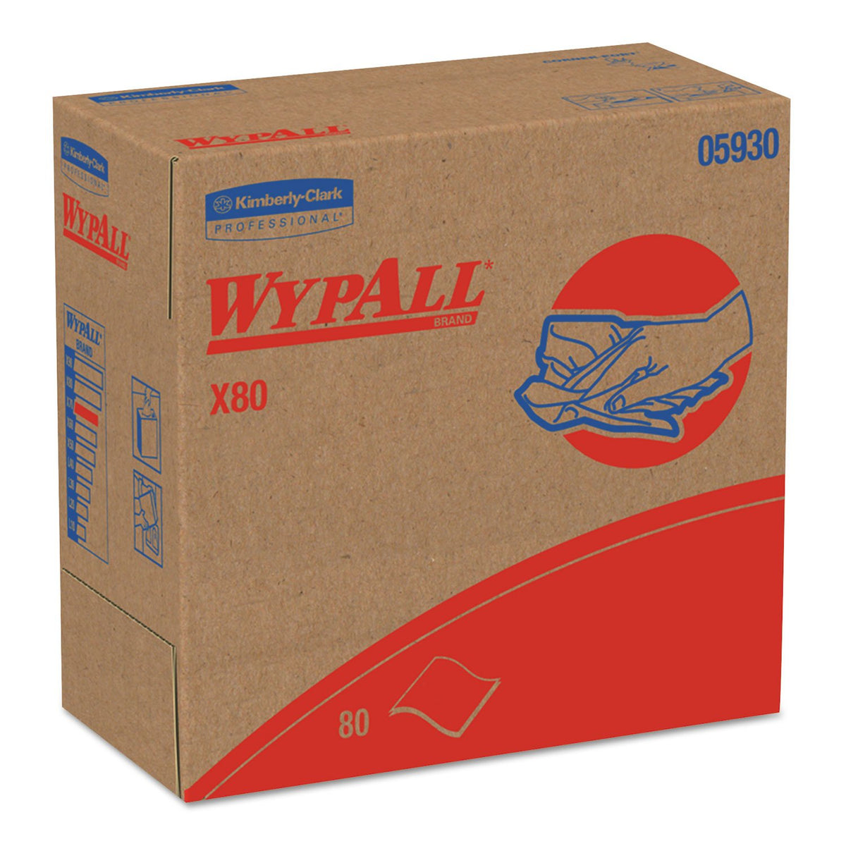 Wypall 05930 X80 Pop-up Wipers – 9.8" Length x 16.4" Width, Red (5 Boxes of 80) (Pack of 5)
