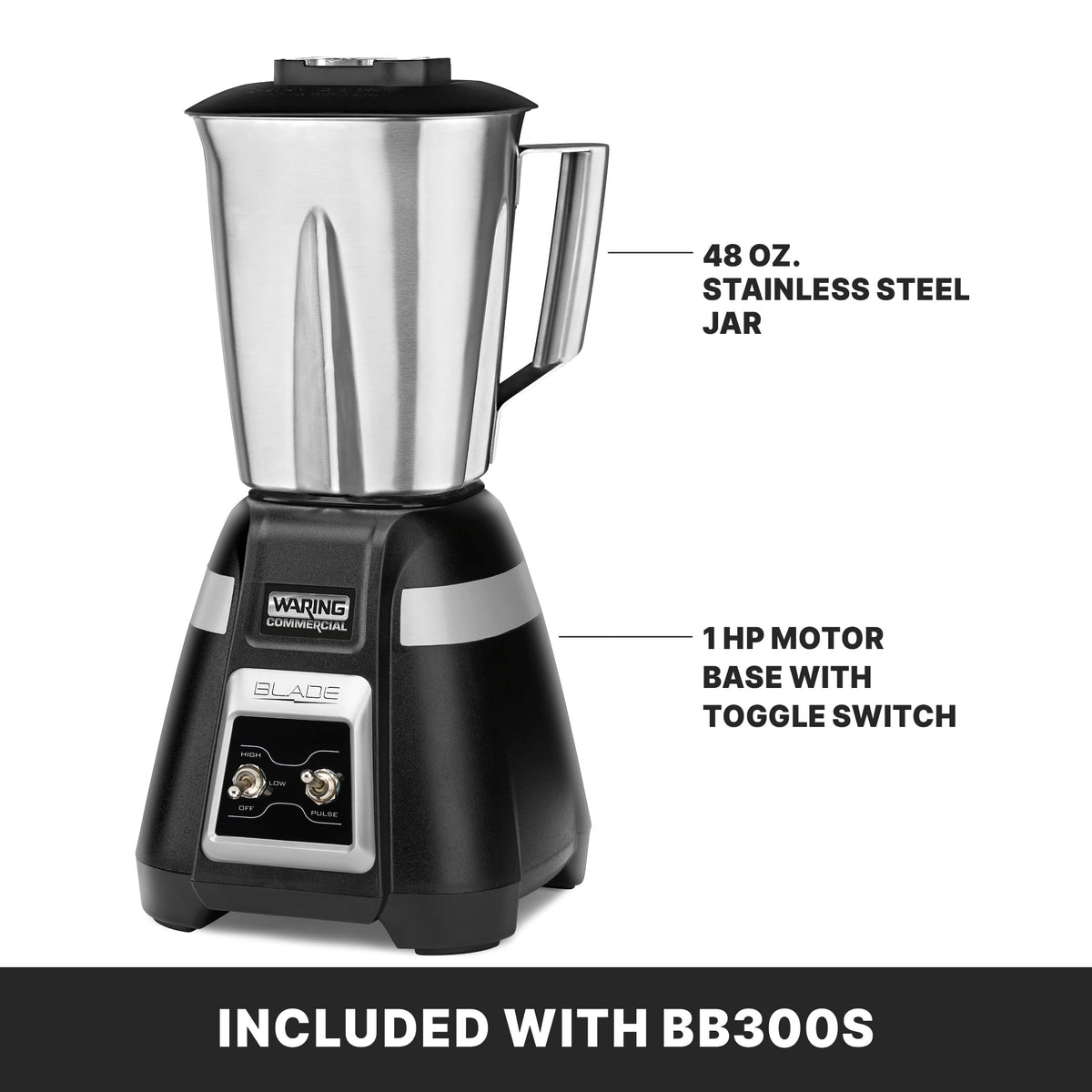 Waring Toggle Switch | Stainless Jar / 48 oz / Black Countertop Blenders