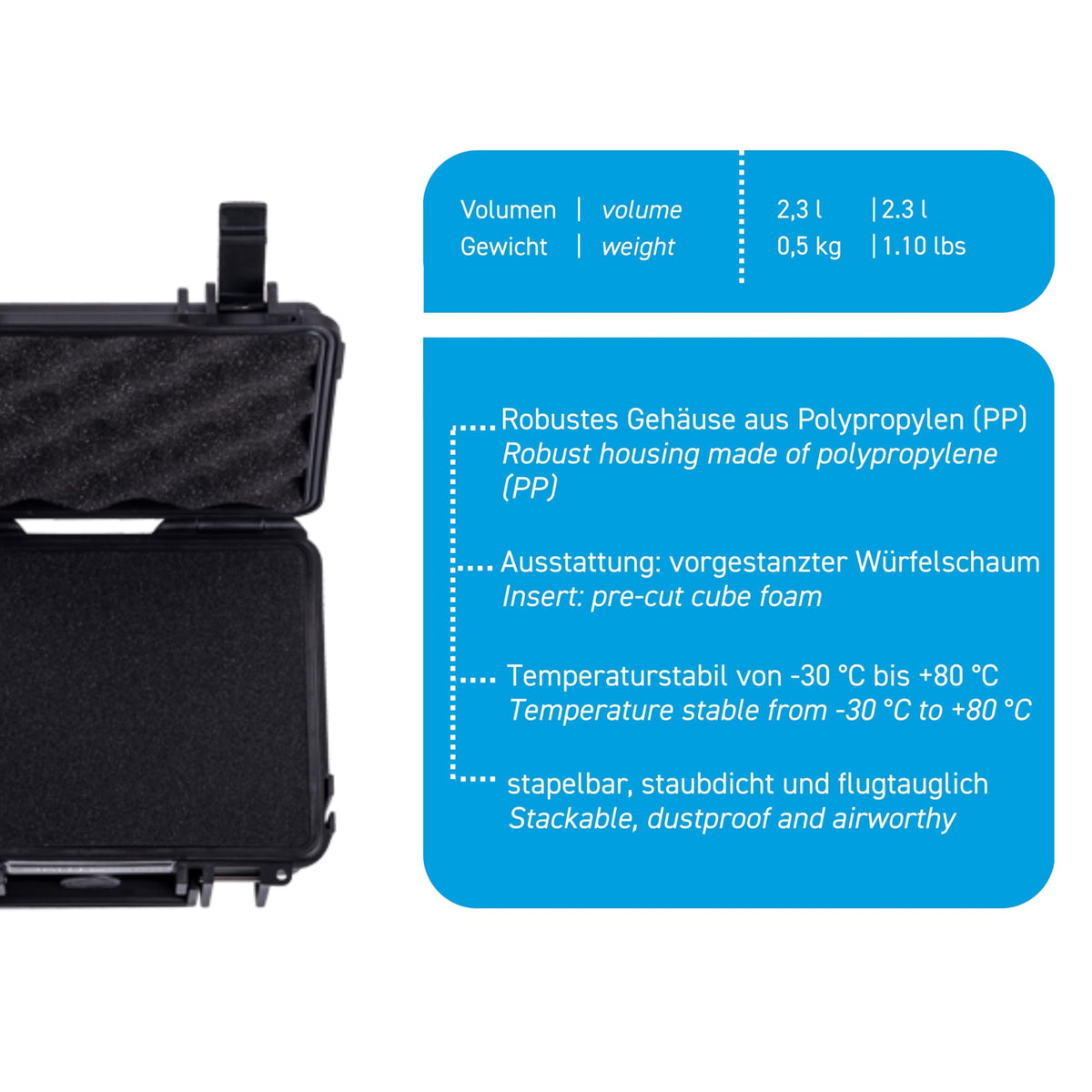 Type 500 Outdoor Case with SI Foam by B&W International – Type 500, 2.3 liters, Other, Black, Model 500/B/SI