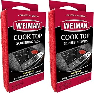 Weiman Cook Top Scrubbing Pads – Gently Clean and Remove Burned-on Food from All Smooth Top and Glass Cooktop Ranges, 3 Reusable Pads (Pack of 2)