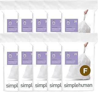 simplehuman Code F 200 Count Custom Fit Liners, Drawstring Kitchen Trash Bags, One-by-One Mess-Free Dispense, Extra Thick & Double Seamed, 50% PCR Plastic, 25 Liter / 6.6 Gallon, White