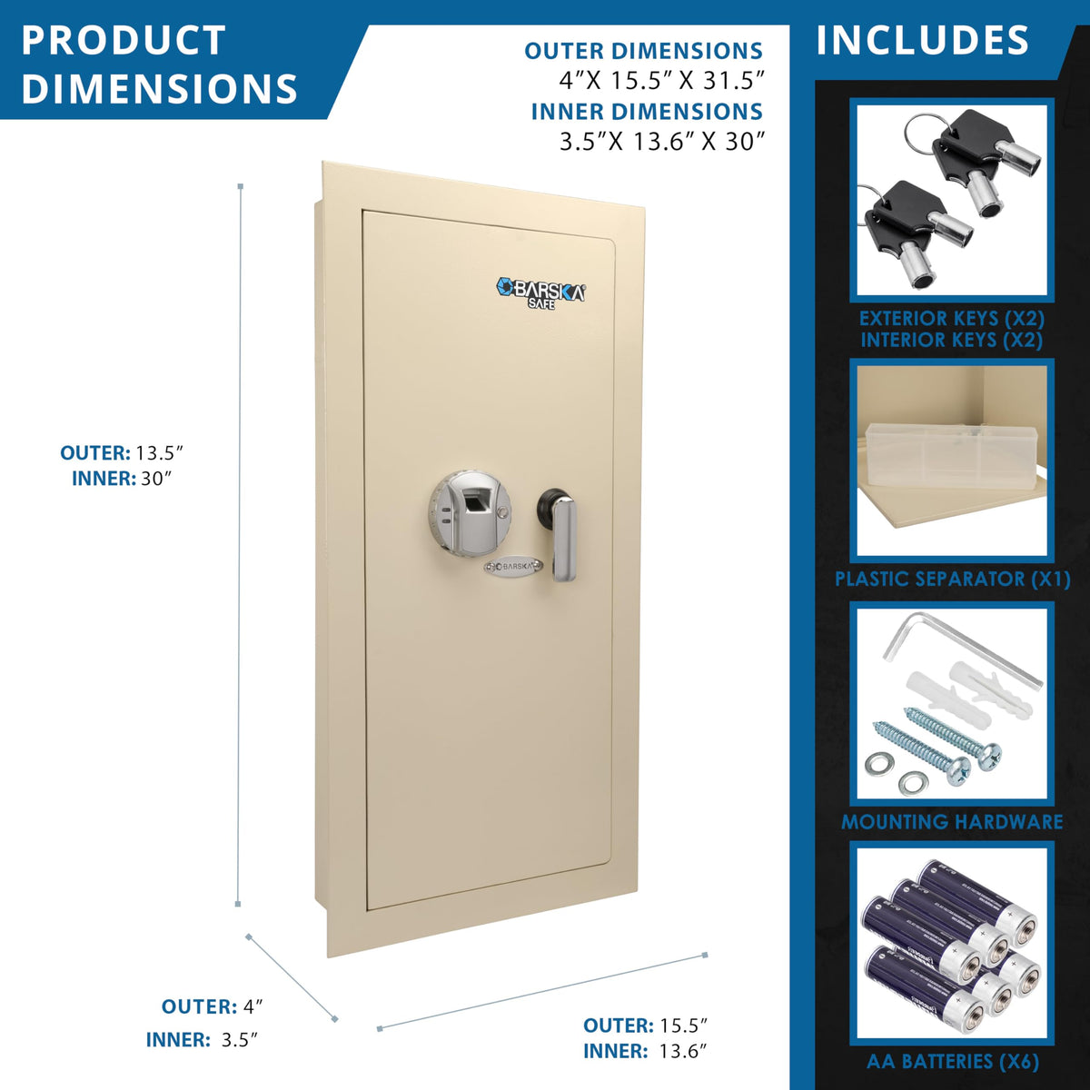 Barska Left Opening / 31 1/2" x 15 1/2" x 4" / Beige Wall Safes