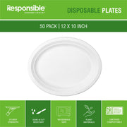 Responsible Products 12 x 10 inch (50 Count) / Classic White / Casual Plates