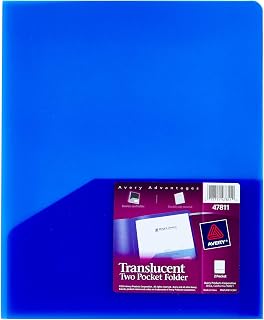Avery Translucent Two Pocket Folder, Water Resistant, Holds up to 20 Sheets, 1 Blue Folder (47811)