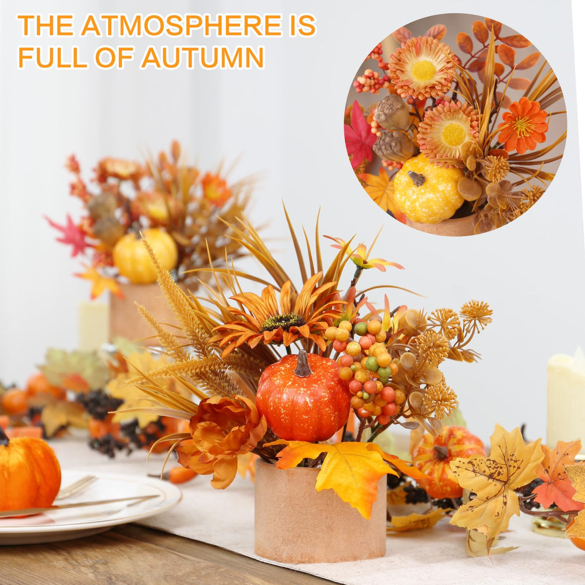 Yingqiwish Fall Table Centerpiece, Artificial Pumpkin Arrangement, Set of 2