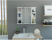 Tuhome Milan Medicine Cabinet, Six External Shelves Mirror, Three Internal Shelves White
