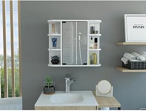 Tuhome Milan Medicine Cabinet, Six External Shelves Mirror, Three Internal Shelves White