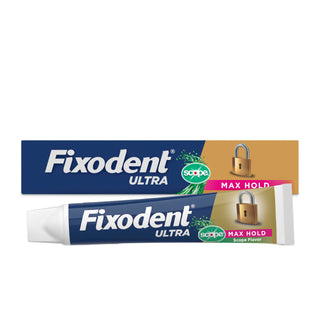 Ultra Max Hold Plus Scope Secure Denture Adhesive 1.8oz by Fixodent – 1.8 OZ, Polyvinyl Acetate (PVA), White, Model P_9435