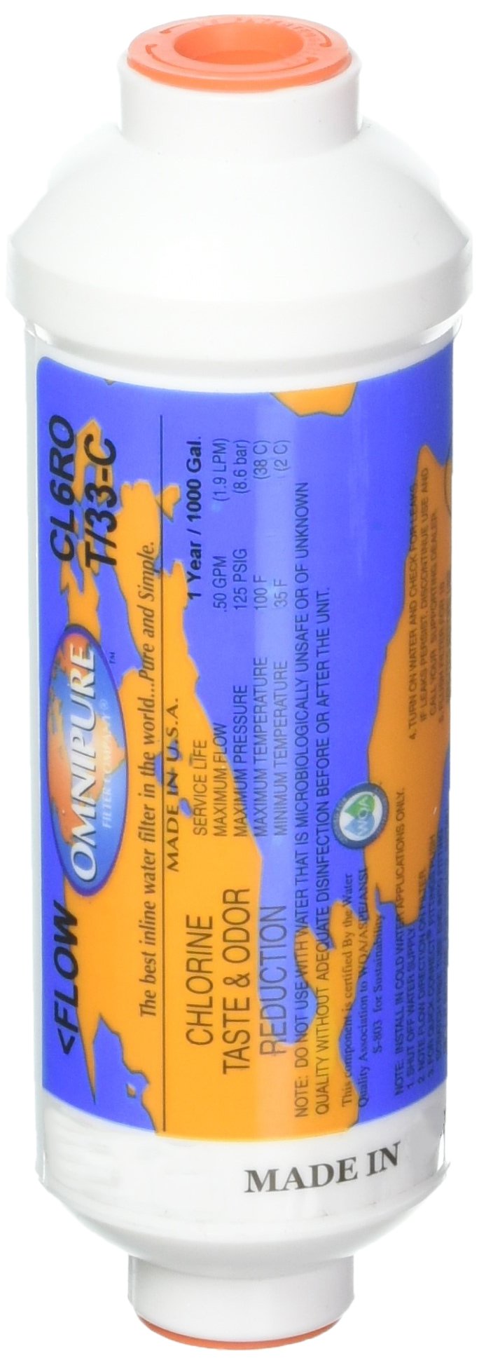Cl6rot33-C Gac Inline Water Filter (CL6ROT33-C) by Omnipure – Single Unit, micrcon, White, Model OMNIPURE-CL6ROT33-C