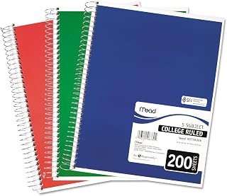 Mead Spiral Notebook, College Ruled Paper, 11" x 8", 200 Sheets, Assorted Colors, 1 Count (06780)